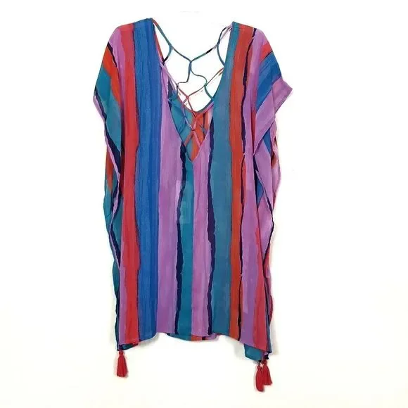 Cover Up Swim Kaftan Vertical Striped Coverup NEW - Picture 2 of 15